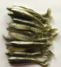 Load image into Gallery viewer, 3.5” SWIMMING MINNOW, PADDLE TAIL, SWIMBAIT, BASS LURE WATERMELON RED GHOST (25)