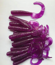 Load image into Gallery viewer, 8” Curl Tail Grub, Fluke,Striped Bass,Cod,Blues, Musky,Pike, Purple Silver Flake (15)