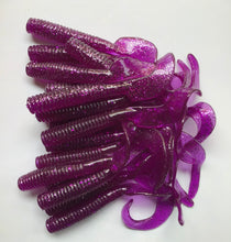 Load image into Gallery viewer, 8” Curl Tail Grub, Fluke,Striped Bass,Cod,Blues, Musky,Pike, Purple Silver Flake (15)