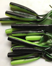 Load image into Gallery viewer, 6" CURLTAIL GRUB, Trailer, Grub (20) Fluke, Stripers, Walleye, BLACK/GREEN 20