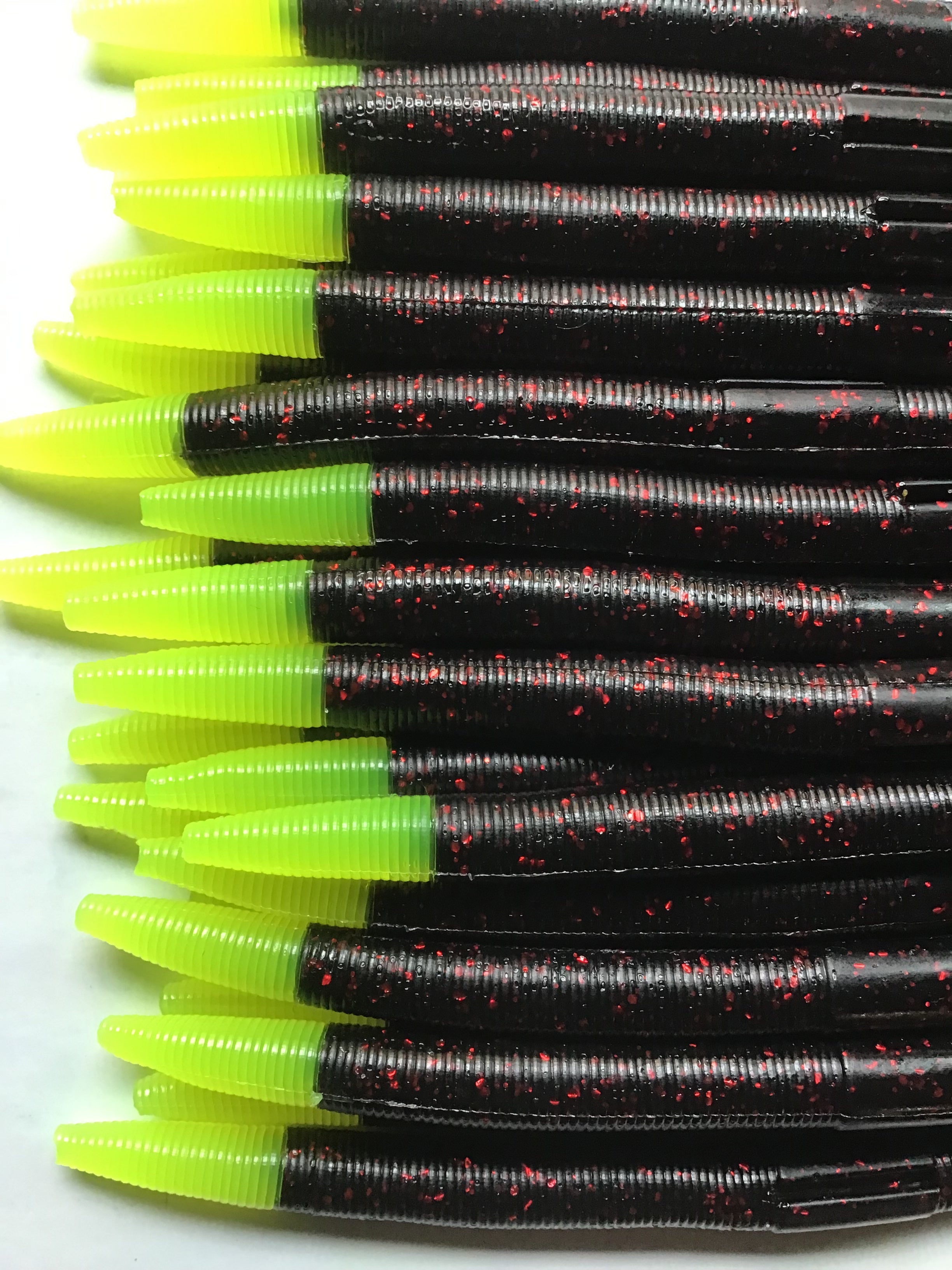 5” Senko Style Trick Stick, Soft Plastic Bass Lure, 100 pack Black Neon  Chartreuse Tip