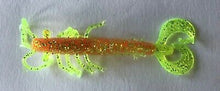 Load image into Gallery viewer, 3” Twin Tail Shrimp, Shrimp Lure, Stripers, Bass, Walleye, Flounder (30) Tomato Chartreuse
