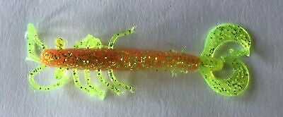 3” Twin Tail Shrimp, Shrimp Lure, Stripers, Bass, Walleye, Flounder (30) Tomato Chartreuse