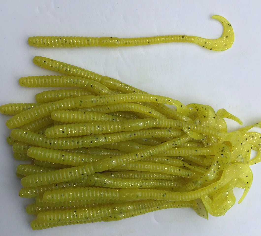 5” Curly Tail Worm, Yellow (30)