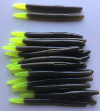 Load image into Gallery viewer, 5&quot; SENKO STYLE SOFT PLASTIC ,BASS LURE, Green Pumpkin Chartreuse Tip 50
