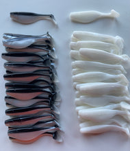 Load image into Gallery viewer, 3” Shad, Sassy Shad, Swim Bait, White or Black Back Pearl Belly 50 pk
