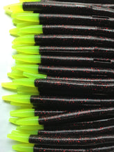 Load image into Gallery viewer, 5” Senko Style Trick Stick, Soft Plastic Bass Lure, 100 pack Black Neon Chartreuse Tip
