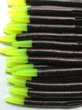 Load image into Gallery viewer, 5” Senko Style Trick Stick, Soft Plastic Bass Lure, 100 pack Black Neon Chartreuse Tip
